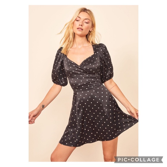 Reformation Dresses & Skirts - Reformation 2 Lane Silk Polka Dot Wrap Style Mini Dress